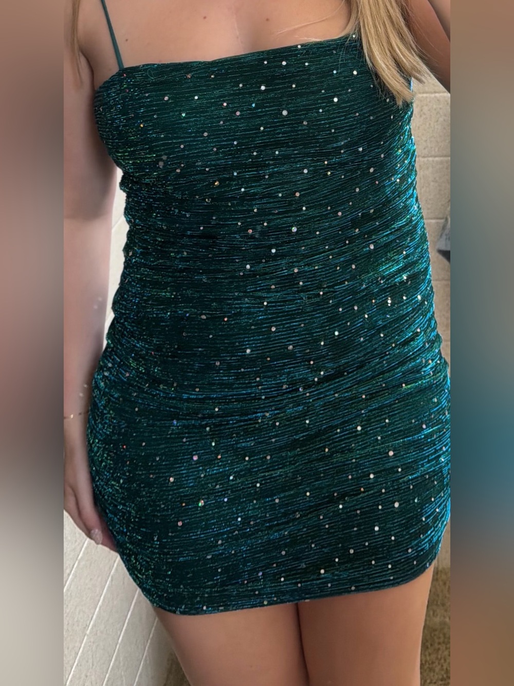 Lulu's Emerald Green Sequin Ruched Mini Slip Dress